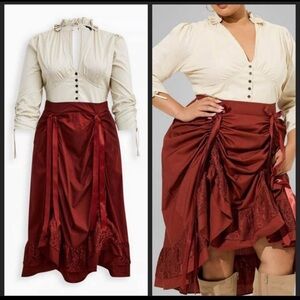 Torrid Cream and Red Asymmetrical Skirt